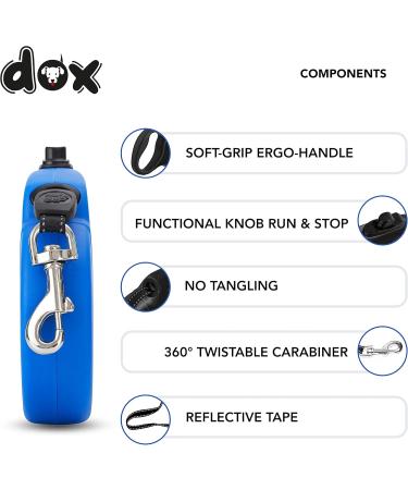 Ddoxx Reflective Nylon Dog Leash - Bite-Proof & Stable Roll Lock System | 5m for Dogs Up to 20kg - Blue - Buy Online on SooperMarket.com