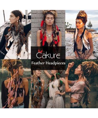 CAKURE Boho Feather Headband - Handmade Indian Gypsy Costume Hair Accessories in Blue - Hippie Festival Headdress (Type A) - Buy Online on SooperMarket.com