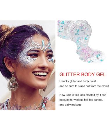 Sparkling White Body Glitter Gel for Face, Eyes, Hair - Long Lasting Mermaid Scales Makeup for Festival, Party, Halloween - Women, Kids - Buy Online on SooperMarket.com