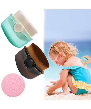 Sunscreen Applicator for Kids 2 Pcs Soft Bristle Sunscreen Brush with Protective Cover Sunblock Applicator with Brush Cleaning Pad