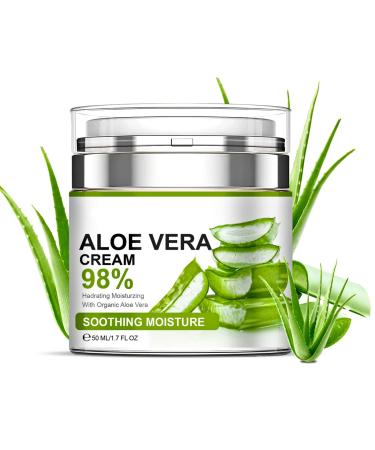 Aloe Vera Cream 98% Aloe Vera Face Cream Face & Body Moisturizing Cream with Organic Aloe Vera Gel Aloe Vera Face Moisturizer Nourishing Smoothing Moisturizing Lotion for Face & Body