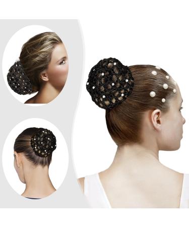 3-Piece Hair Network Crystal Bun Set | Stylish Hairstyles for Ballet Gymnastics & Sports | Black Fabric Bunting for Kids - Buy Online on SooperMarket.com
