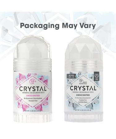 CRYSTAL Mineral Deodorant Stick - Unscented 24-Hour Odor Protection - Aluminum & Paraben Free - 4.25 oz (2 Pack) - Buy Online on SooperMarket.com