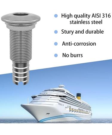 iSure Marine Stainless Steel 1 Barbed Straight Thru-Hull Drain Connector with Nut - Boat Plumbing Fittings for Boats, Yachts, Marine - Buy Online on SooperMarket.com