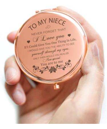 Rose Gold Niece Compact Mirror - Perfect Niece Gift from Aunt | Birthday, Graduation, Wedding, Christmas - Buy Online on SooperMarket.com