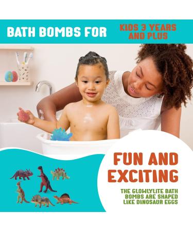 GLOWLYLITE - Colorful Dino Bath Bombs for Kids with Surprise Dinosaur Inside - Bubble Bath Gift with XL Toys and Stickers Included - Buy Online on SooperMarket.com