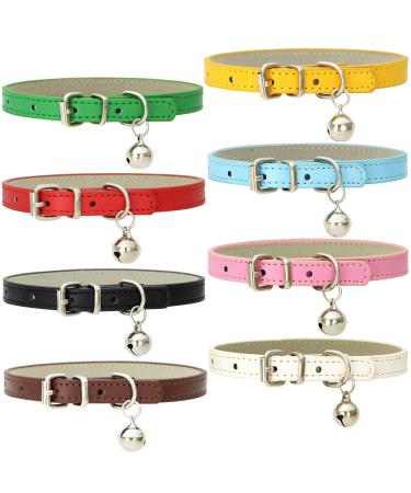 Cat neck straps made of leather with bells handmade polished durable metal buckle adjustable pet neck straps for small animals indoors and outdoors 8 pieces
