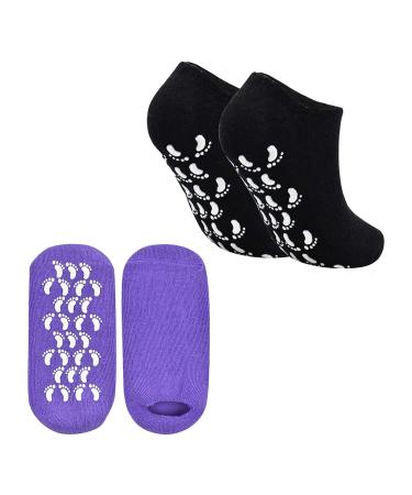 2 pairs of moisturizing gel socks Moisture socks with vitamin and oil infused gel spa socks for cornea women spa foot care pink and blue