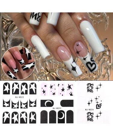 French Tip Nail Art Stickers - 24 Colorful Water Decals for DIY Manicure | Cute Heart & Star Designs for Women & Girls - Buy Online on SooperMarket.com