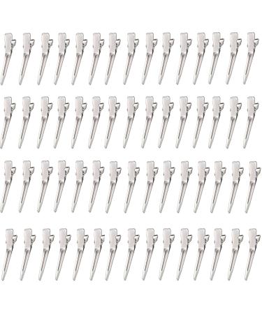 JEKUGOT 60 Pieces Metal Duck Billed Hair Clips Silver Hairdressing Single Prong Curl Clips with Storage Box Alligator Clips Hair Pins for DIY Making Hair Bows Hair Accessory Hair Extensions