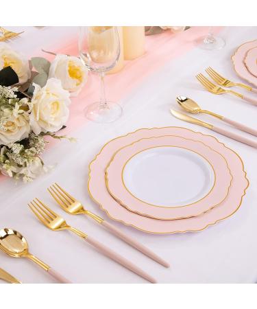 90 Piece Gold Plastic Silverware Set with Pink Handles - Perfect for Parties and Weddings - Buy Online on SooperMarket.com