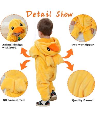 Doladola Unisex Baby Toddler Romper Jumpsuit | Hooded Cartoon Sleepsuit | 24-30 Months | Yellow Duck Design - Buy Online on SooperMarket.com