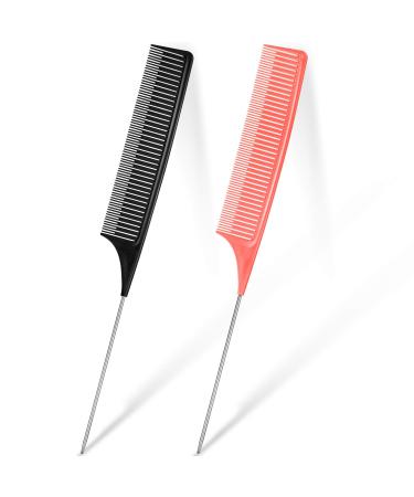 2 Pieces Coloring and Highlighting Comb Rat Tail Comb Hair Styling Comb for Hair Cutting Hairdressing Styling Black and Pink