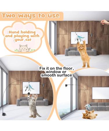 Hysagtek Cat Feather Toys Set - Interactive Kitten Toys Kit with 6 Feather Refills, 2 Retractable Teaser Wands, and Super Suction Cup Base - 9Pcs - Buy Online on SooperMarket.com