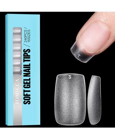 TOMICCA Short Square Nail Tips Clear Nail Tips Natural False Nails Square French Acrylic Nails Artificial Nails Tips for Girls Women (240 Pcs 15 Sizes) 2.Short Square