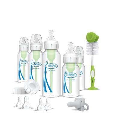 Dr. Brown s Natural Flow  Anti-Colic Options+  Narrow Baby Bottle Gift Set  Newborn Essentials with Baby Bottle Brush and 100% Silicone HappyPaci  Pacifier Newborn Essentials Gift Set