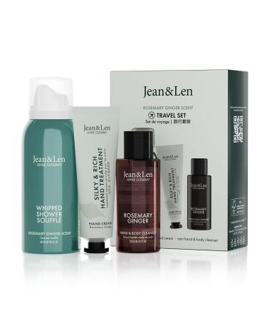 Jean & Len Travel Set Rosemary & Ginger ideal small gift or souvenir products for body and mind packaging is FSC certified small travel sizes vegan gift set