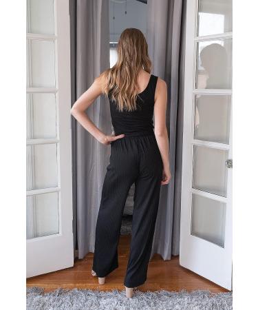PRETTYGARDEN Women's Summer Casual Two Piece Outfit | Tank Top & Ribbed Knit Long Pants Set | Black Medium Tracksuit - Buy Online on SooperMarket.com