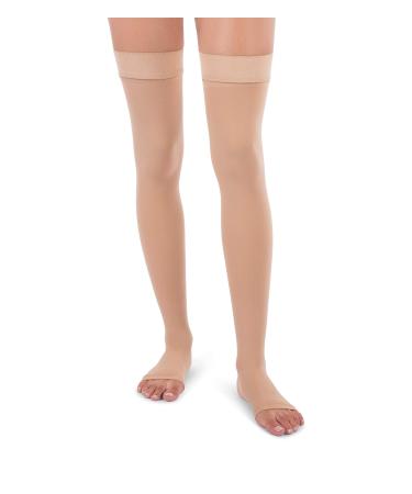 Jomi Compression Thigh High Collection, 30-40mmHg Premiere Open Toe 341 Made in USA (Medium, Beige) Medium (1 Pair) Beige