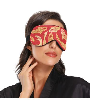 Haskirky Light Blocking Eye Mask for Deep Sleep | Adjustable for Men and Women | Ideal for Travel, Yoga, and Meditation | Red Ukiyoe Fish Design - Buy Online on SooperMarket.com