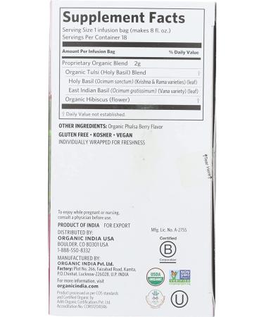 Organic India Tulsi Hibiscus Tea Infusion - 18 Count - Herbal Wellness Brew - Buy Online on SooperMarket.com