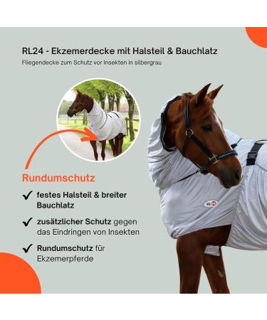 RL24 Eczema Ceiling for Horses - Silver Gray | Insect Protection Fine-Meshed Tissue Double Front Closure & Leg Cords | 115cm Outdoor Ceiling - Buy Online on SooperMarket.com