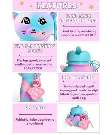 FunKitZ by AToZ UK Cat Shaped Water Bottle for Girls - BPA Free 500ml Silicone - Rainbow Design, Drop Resistant - Back to School Gift - Buy Online on SooperMarket.com