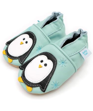 Dotty Fish Soft Leather Baby Shoes for Boys | Non Slip Animal Design Toddler Shoes | Minty Blue Penguin | 0-6 Months to 4-5 Years - Buy Online on SooperMarket.com