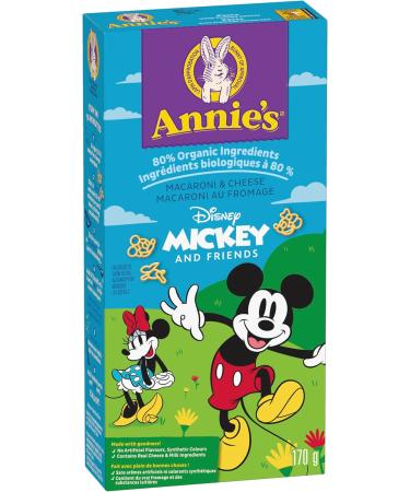 ANNIE'S - MACARONI AND CHEESE Disney Mickey and Friends No Artificial Flavours or Synthetic Colours Contains Real Cheese and Milk Ingredients 80% Organic Ingredients 170 Grams Package - Buy Online on SooperMarket.com