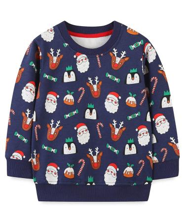 Boys Sweatshirt for Kids Dinosaur Jumper Cotton Casual Top Long Sleeve Pullover T-Shirt Toddler Girls Shirts Baby Clothes 1-8 Years 4-5 Years Christmas Santa Claus