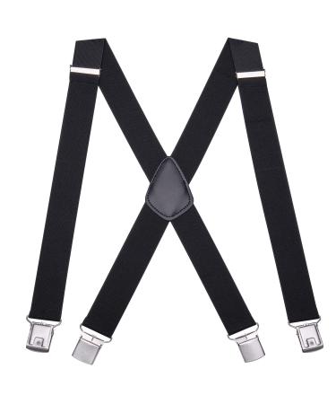 Gunsound Suspenders for Men Adjustable Elastic 3.5cm Wide Suspenders 4 Strong Clips X-Shape Men & Women Black