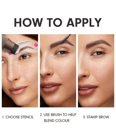 Eyebrow Stamp Stencil Kit - Beginner-Friendly 1 Step Brow Stencil & Stamp Set | Long-Lasting, Smudge-Proof & Waterproof | 24 Reusable Shapes | Dark Black - Buy Online on SooperMarket.com
