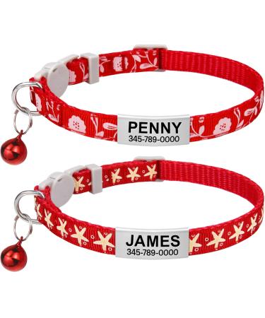 Tagme Personalized cat neck band cat collar safety closure with name and telephone number 2-piece adjustable collar cat cats red 18-28 cm (2 pack) red