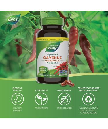 Nature's Way Cayenne 40 000 HU - Digestion Supplement Helps to aid digestion-Cayenne Pepper Capsules -Non-GMO - 180 Vegetarian Capsules Value Size - Buy Online on SooperMarket.com