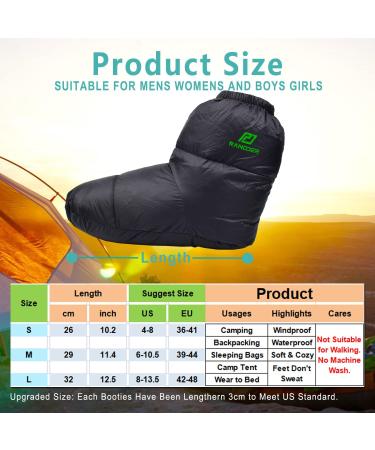 RANDDER Down Booties - Ultralight Warm Socks for Camp Backpacking - Cozy Sleeping Bag Slippers for Men & Women - Black Large - Buy Online on SooperMarket.com