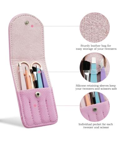 6-Piece Professional Stainless Steel Tweezers Set in Pink Leather Case - Buy Online on SooperMarket.com