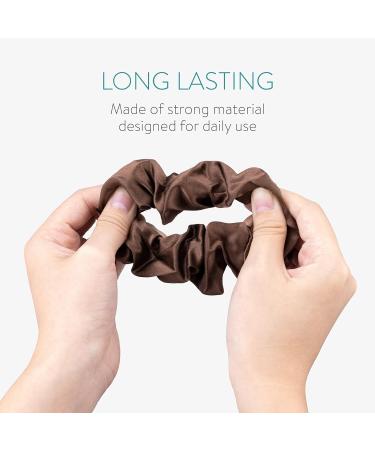 Navaris 2 Pack Large Silk Scrunchies for Hair - Beige/Brown - Elastic Ponytail Holder Set for Women and Girls - Buy Online on SooperMarket.com