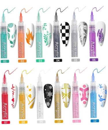 Nail Polish Pens 12Pcs/Set Nail Art Pens 12 Colors Quick Dry Nail Art Paint Smooth Graffiti Dotting Pen Waterproof Drawing Painting Nail Polish Design Pens - Buy Online on SooperMarket.com