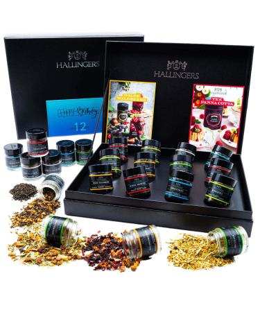 Hallinger's Happy Birthday - 12 varieties Tea gift set for birthday vegan & gluten -free in screw glasses (set) - Mother's Day gift & gift ideas for Father's Day |Birthday congratulations recovery Dan