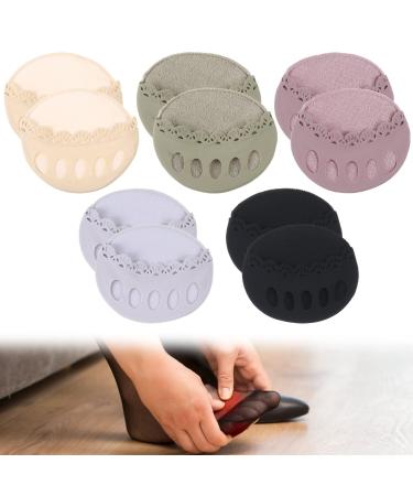 5 Pairs Honeycomb Forefoot Pads Feet Sweat Pads Forefoot Cushion Pads Soft Ball of Foot Cushion Pads Metatarsal Pads Lace Invisible Forefoot Pad Fabric Foot Cushions Relief Foot Fatigue Pain 5 Color Black Gray Purple Green Skin