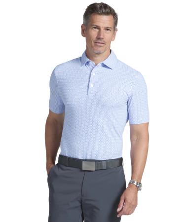 IBKUL Men's Athleisure Wear Sun Protective UPF 50+ Icefil Tech Circle O's Print Short Sleeve Polo  94140 (Modern Fit) Color: Candy Pink/Peri - Print: Circle O's X-Large