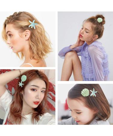 Green Shell Pearl Starfish Hair Clip Set - Acrylic Resin Alligator Clips for Women and Girls | Stylish Hair Accessories - Buy Online on SooperMarket.com