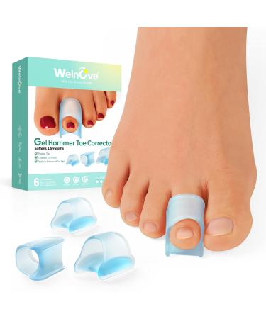 Welnove Hammer Toe Corrector: Toe Straightener - Bunion Corrector & Broken Toe 3 Different Size for Women and Men 6PCS Blue