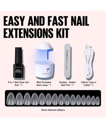 Buy Tomicca Nail Tips & Glue Gel Kit - 240pcs Soft Gel Full Cover Nail Tips for Extensions | 8-in-1 Nail Glue & UV Lamp - Buy Online on SooperMarket.com
