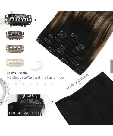 Moresoo Balayage Clip in Hair Extensions - Natural Black to Dark Brown with Golden Blonde - 18 Inch 7 Piece/120g #1B/4/14 - Buy Online on SooperMarket.com