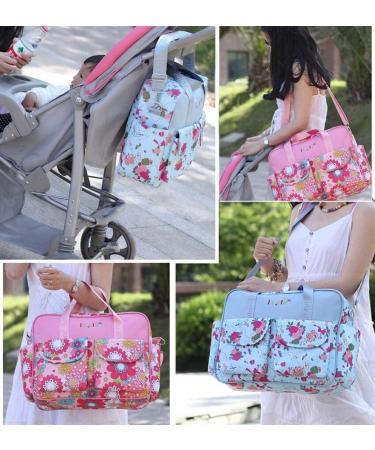 Insular Waterproof Mummy Shoulder Diaper Bag - Blue Dandelion | Large, Lightweight, Multifunctional with Changing Mat | Adjustable Straps | Animal Fun Design - Buy Online on SooperMarket.com