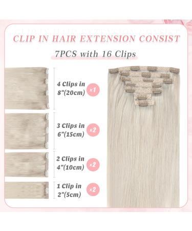 Vlasy Clip in Hair Extensions- 100% Human Hair, Seamless Straight, Natural Grey, 7 Pieces, 16 Inch, 80g - Women's Thick Weft Clip in Extensions - Buy Online on SooperMarket.com
