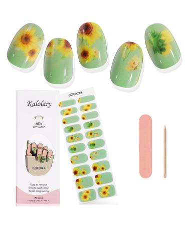 Kalolary Gel Nail Polish Strips Nail Gel Art Sticker Waterproof Full Nail Wraps Decal Sets with Nail File and Stick for Women Girls Nail Art Decor (UV/LED Lamp Required) (Sunflower Green)