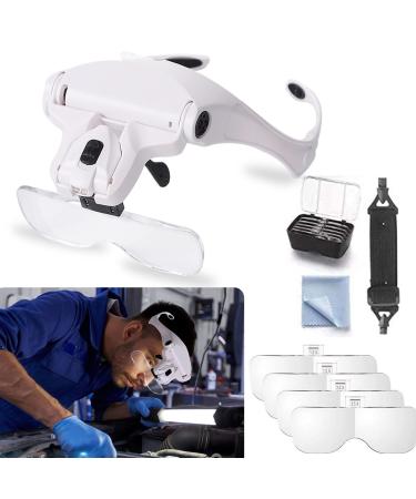 Petiarkit Headband Magnifier with LED Light Head Mounted Magnifying Glasses for Close Work 5 Clear Magnifying Lenses