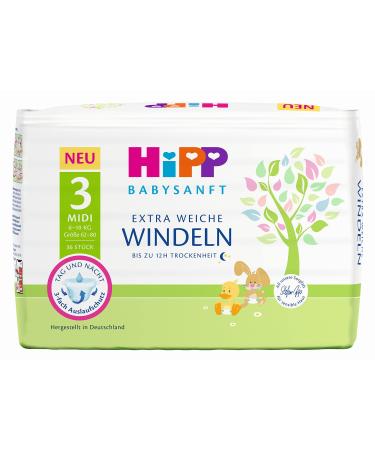 HiPP Babysanft diapers Midi 3 Carry pack of 3 (3 x 1 x 36 pieces) Midi 3 (108 pieces)